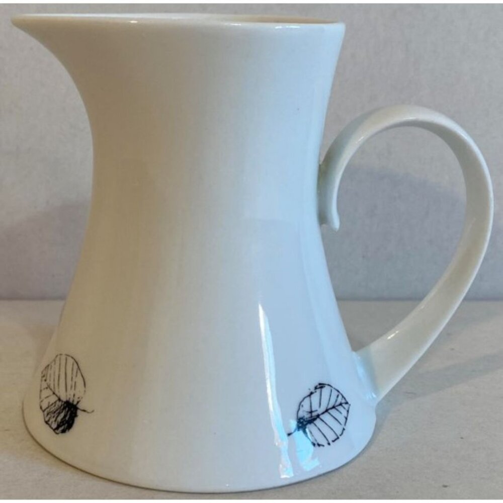 Vintage Block Bidasoa Black & White Leaves Ceramic Creamer Made In Spain
